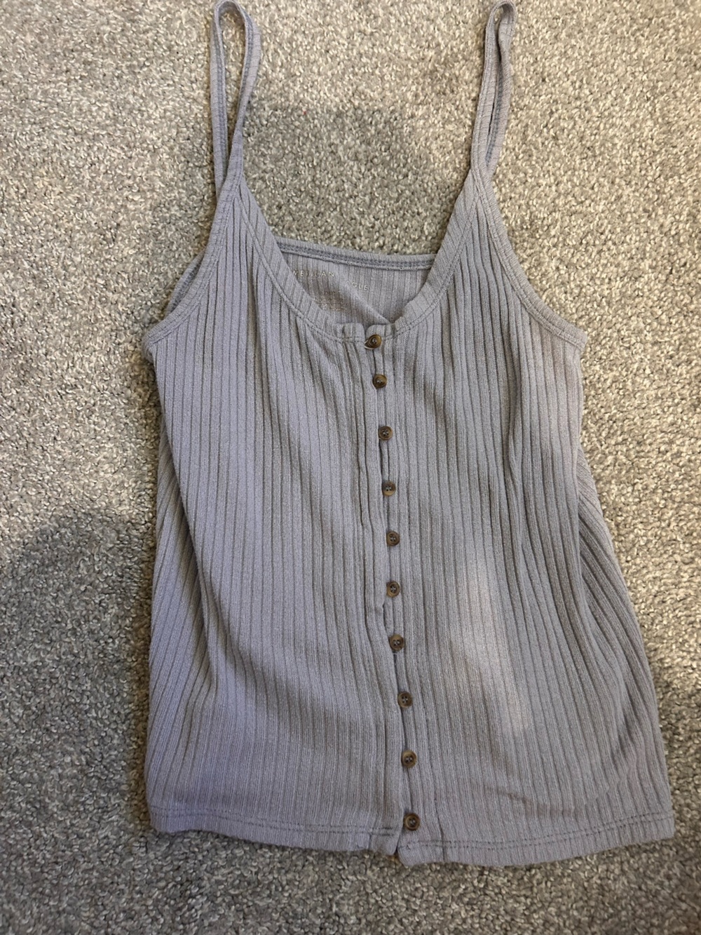 American Eagle Outfitters Ribbed Button-Front Tank in Light Gray
